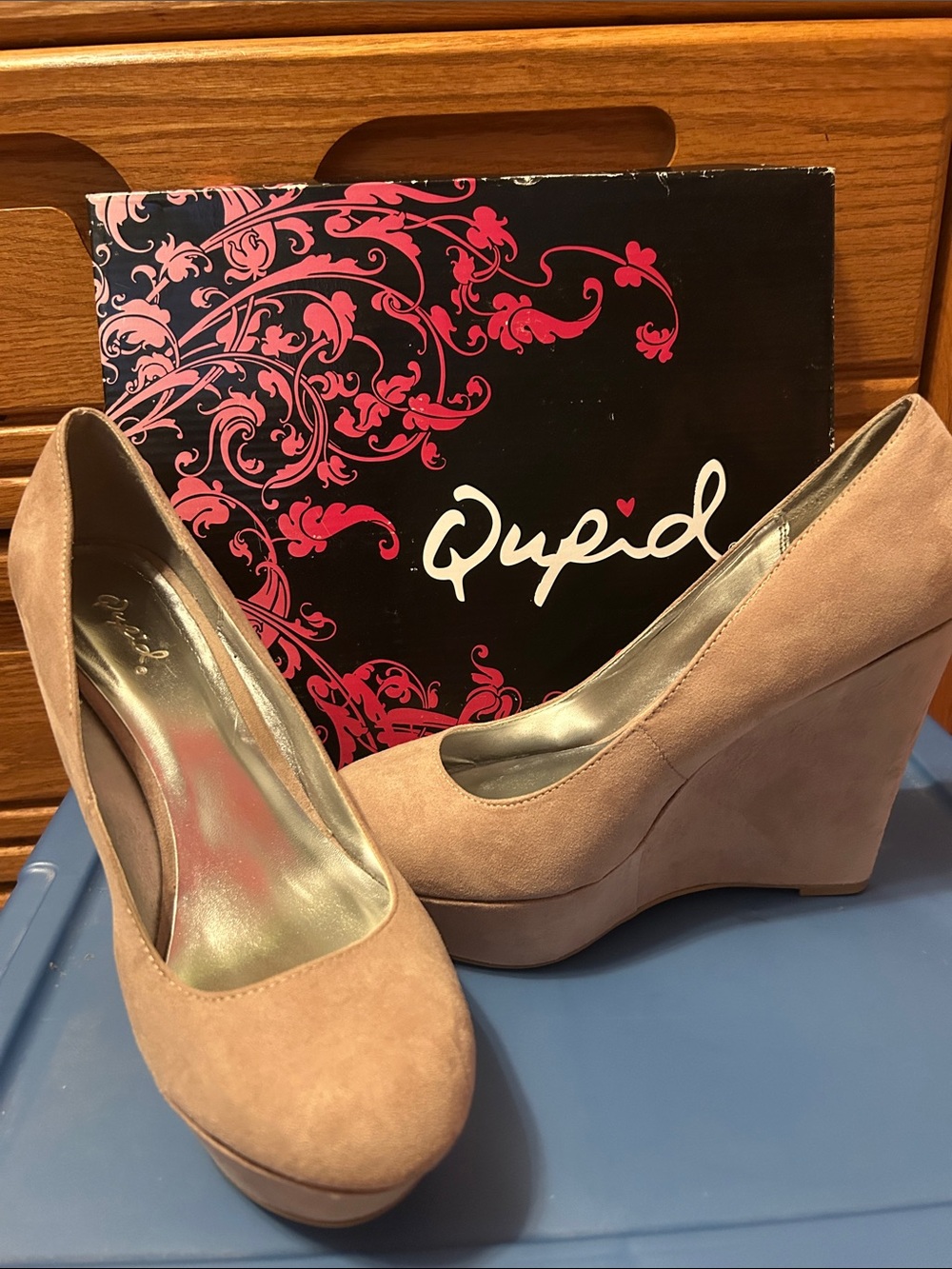Qupid Taupe Suede Wedge Heels